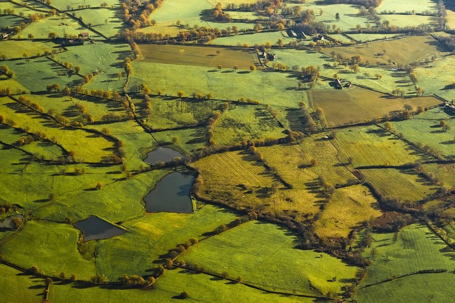 Vue aérienne sur le bocage bourbonnais