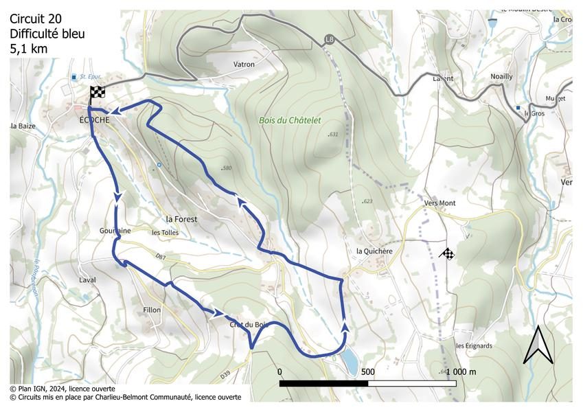 Itinéraire VTT : circuit 20 bleu, base Belmont-de-la-Loire