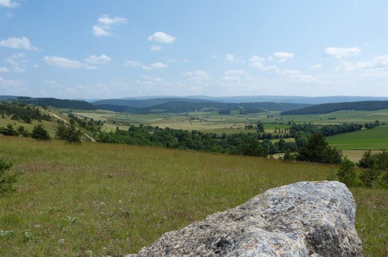 Vue sur Goulet et Mont-Lozere depuis la route reliant Larzalier a la Pierre-Plantee