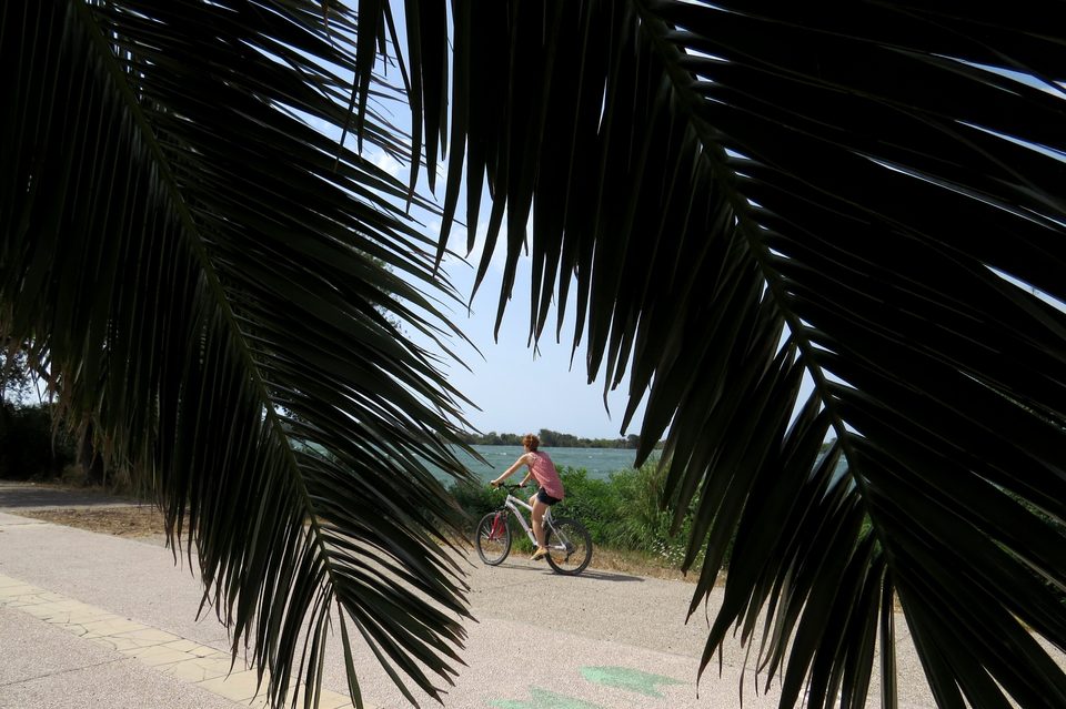 Cycliste sur les rives du Rhône