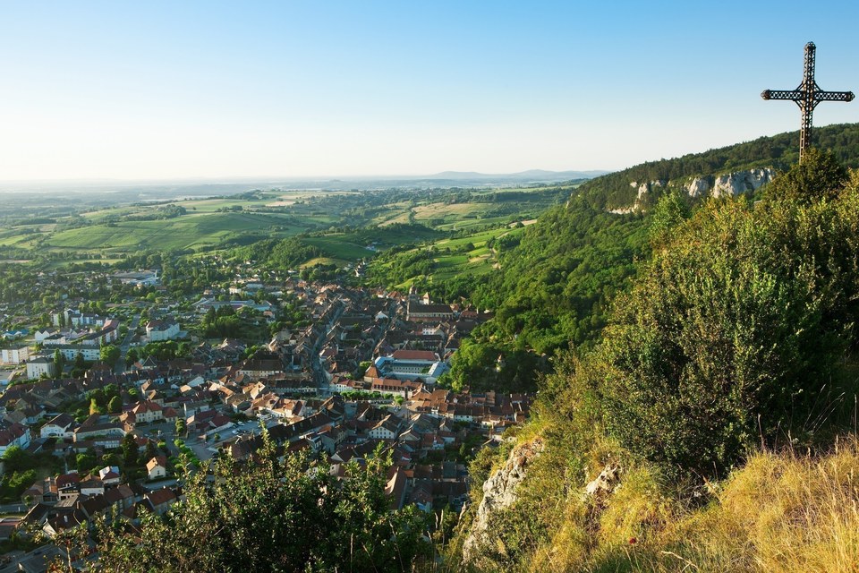 Vue sur Poligny depuis la Croix du Dan