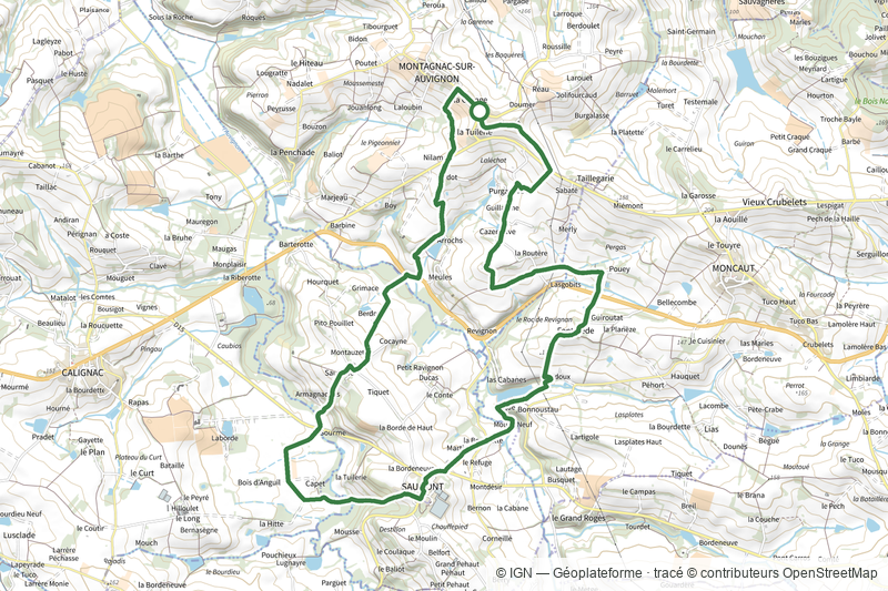 Le Saumont vers Montagnac, par les Grand et Petit Auvignon 15.1 km