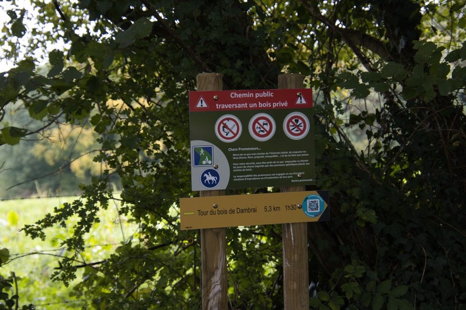 Un chemin public traversant des sous-bois privés : on reste sur le chemin !